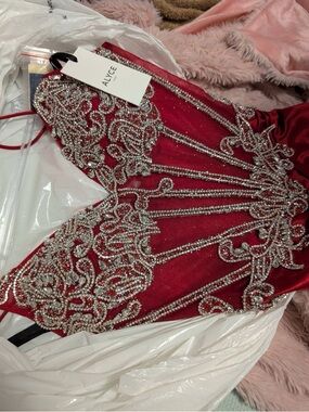 Alyce Paris Ruby Red Embellished Beaded Dress